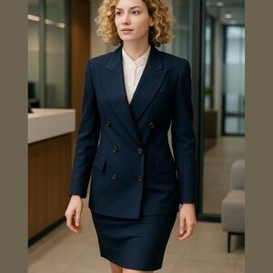 80s SILK DOUBLE BREASTED OVERSIZED BLAZER & MIDI SKIRT LINDA ALLARD ELLEN TRACY